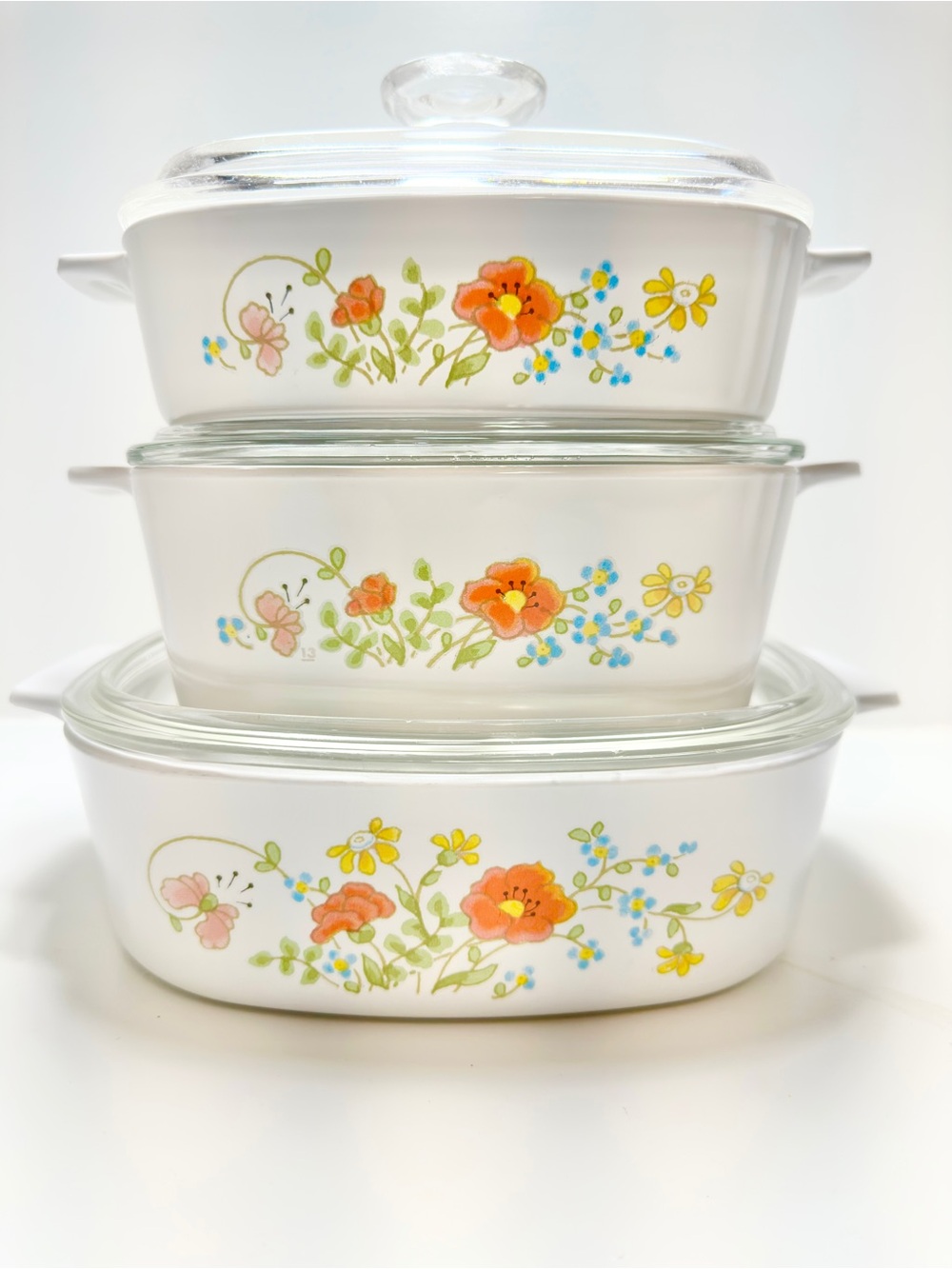 Vintage Corningware Casserole Set Wildflowers Pattern 2QT • 1.5QT • 1QT